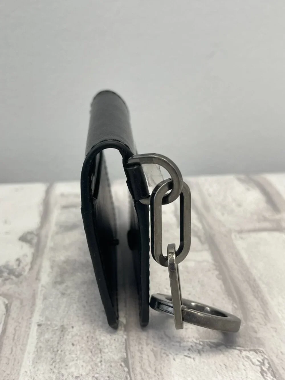 DOLCE & GABBANA Black Leather Card Holder w/ Gunmetal Keyring - Preowned
